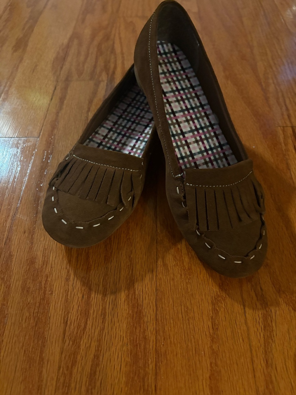 Lands' End Brown Suede Moccasin Flats with Fringe